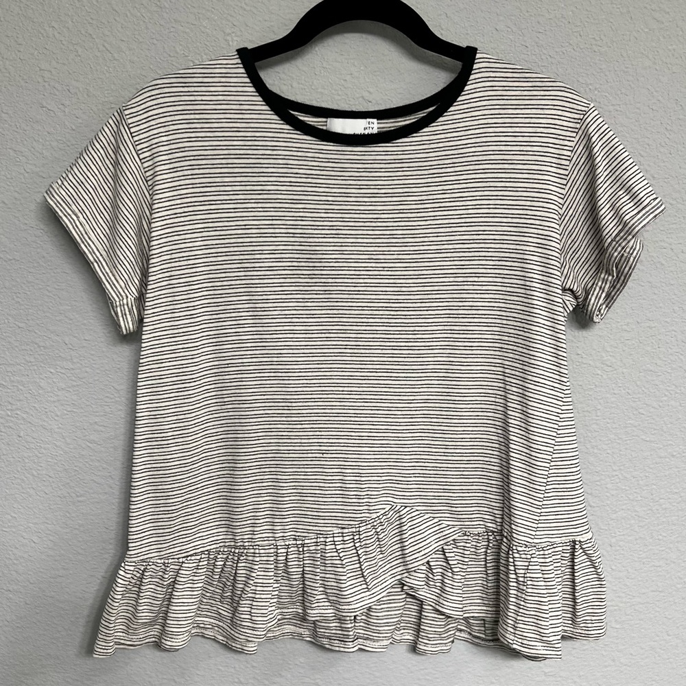 Black & White Striped Ruffle T-Shirt